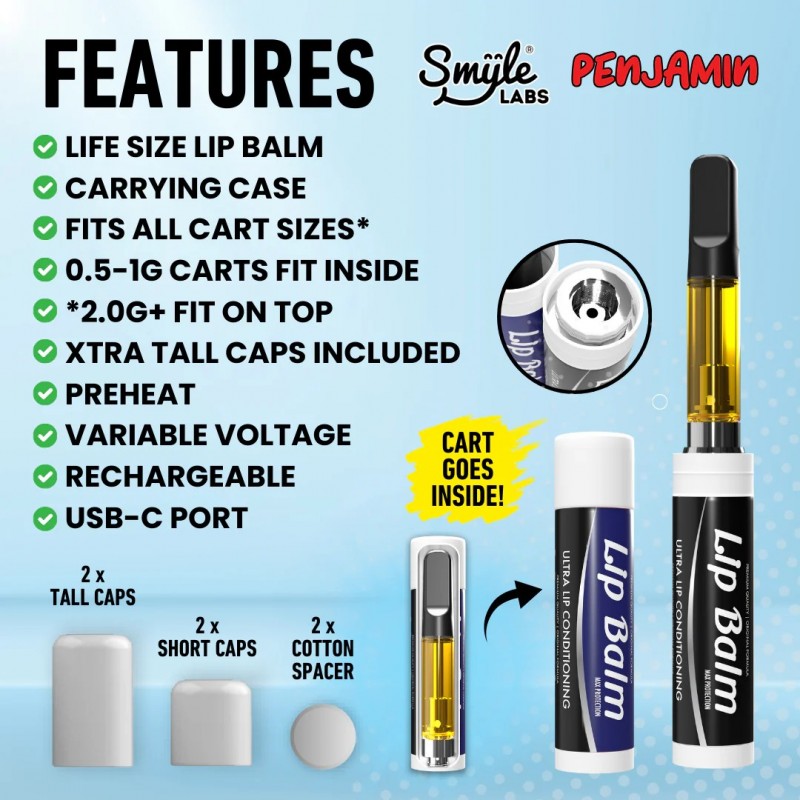SMYLE LABS PENJAMIN LIP BALM 510 CARTRIDGE BATTERY & STORAGE