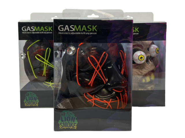 LION SMOKE DESIGNER GAS MASK WITH BONG ASSORTED DESIGNS