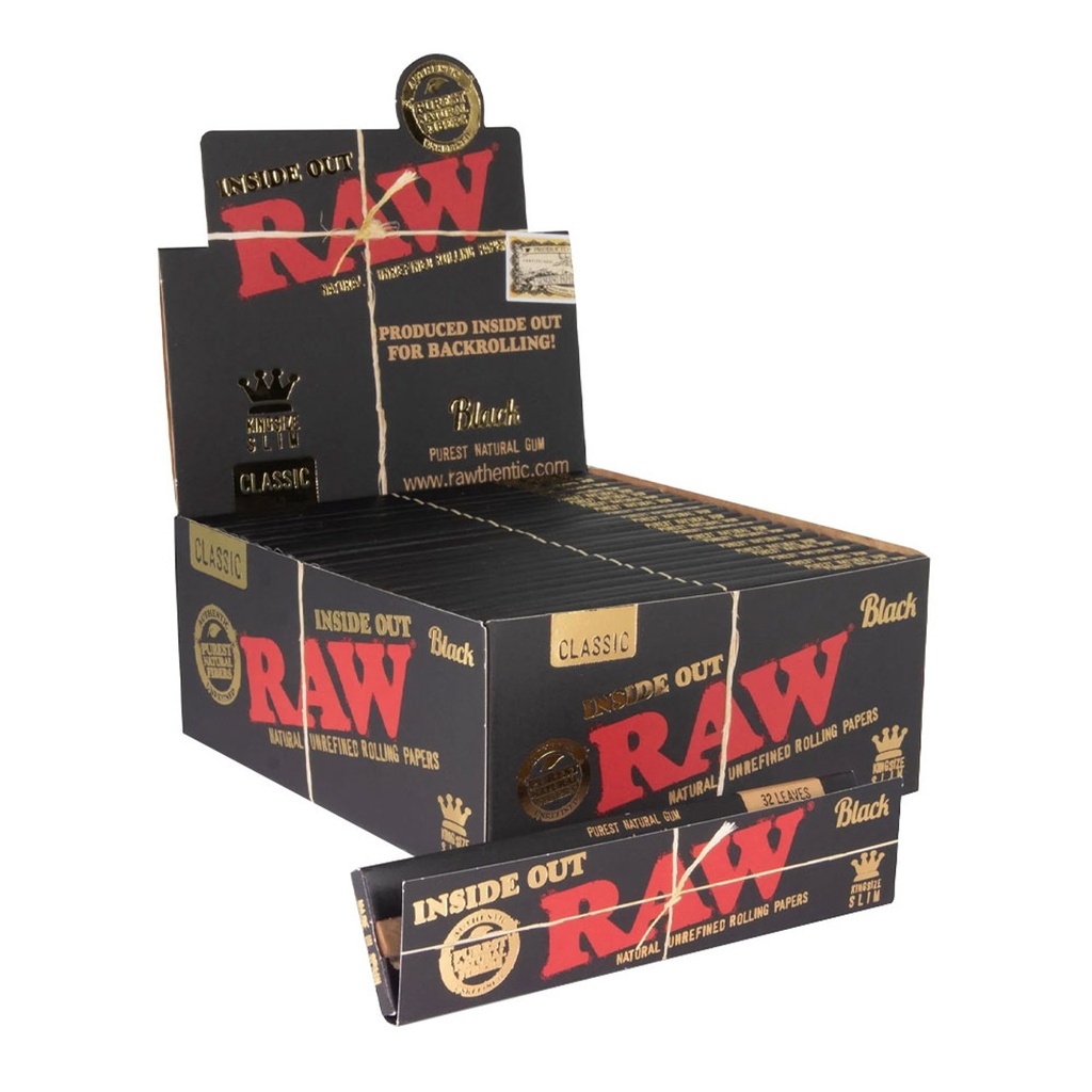 RAW BLACK INSIDE OUT ROLLING PAPERS KING SIZE SLIM 32CT BOX OF 50