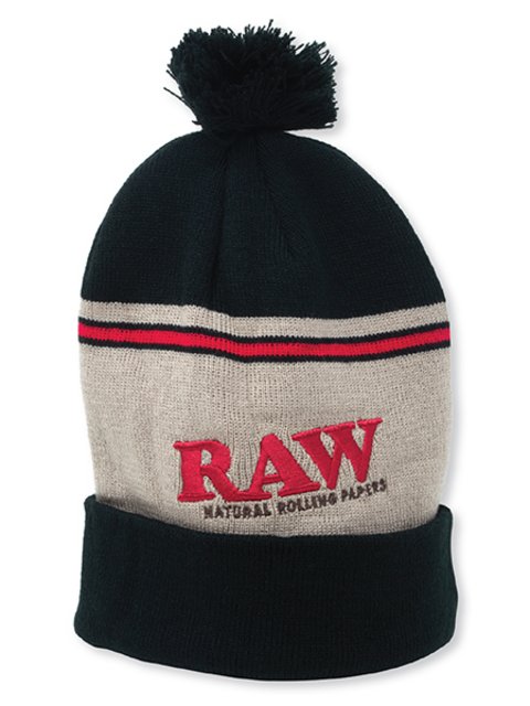 RAW X ROLLING PAPERS POMPOM BLACK AND BROWN HAT