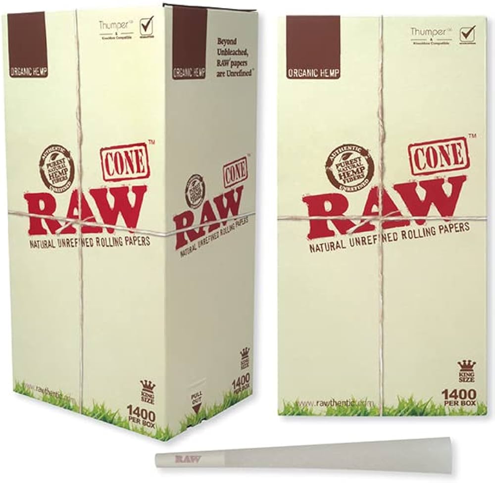 RAW ORGANIC KINGSIZE CONE 1400 PER BOX