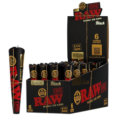 RAW CONES BLACK CLASSIC 1 1/4 6CT BOX OF 32