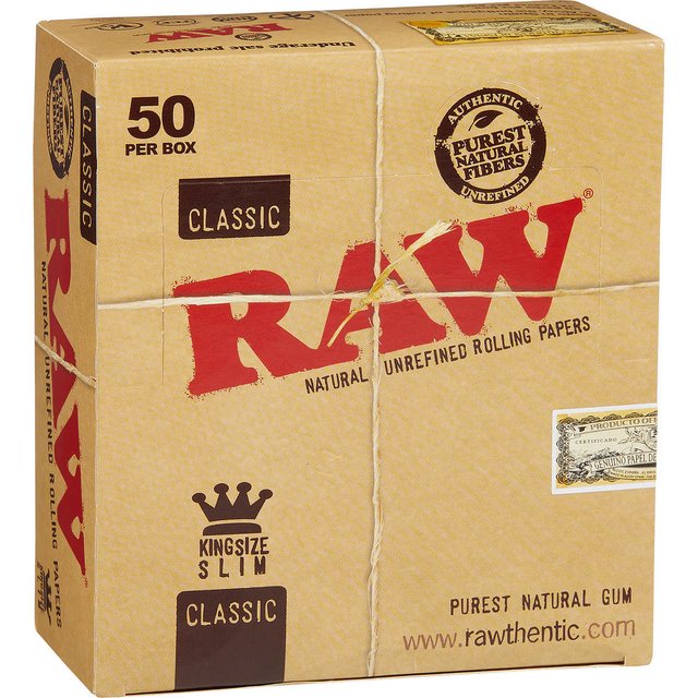 RAW KINGSIZE SLIM CLASSIC ROLLING PAPERS 32CT BOX OF 50