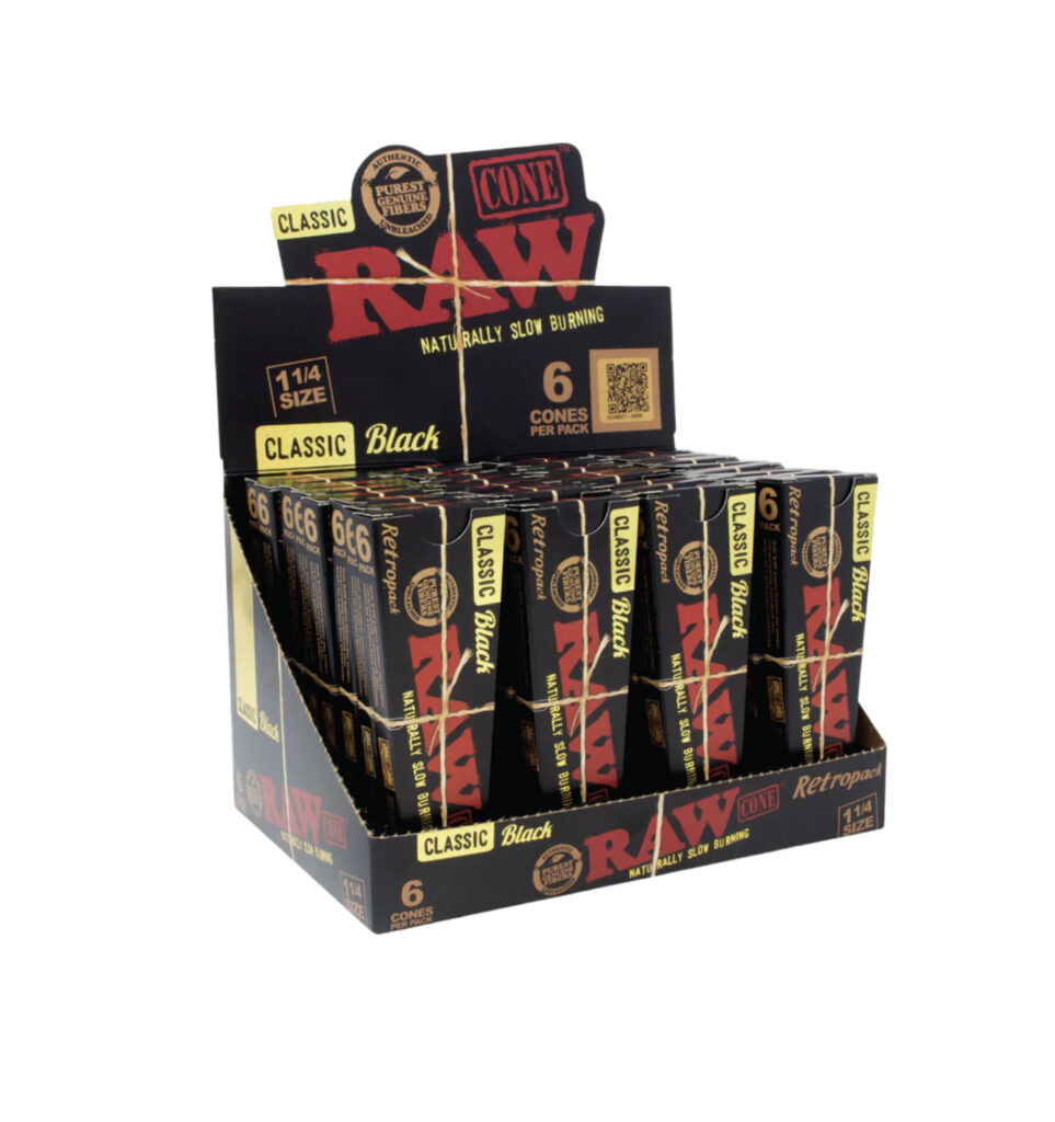 RAW BLACK CLASSIC 1 1/4 CONES RETRO 6CT BOX OF 32