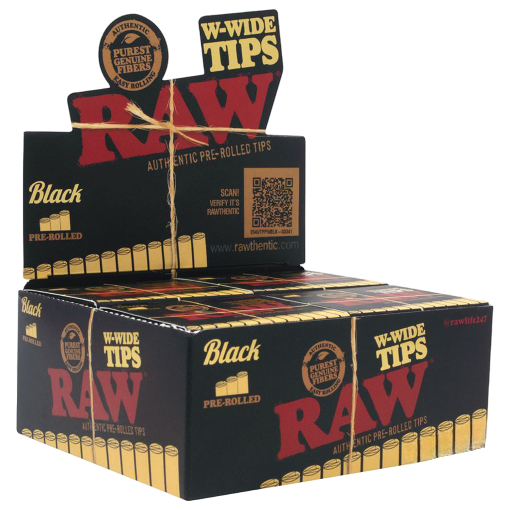 RAW BLACK W-WIDE PRE-ROLLED TIPS 18CT BOX OF 20