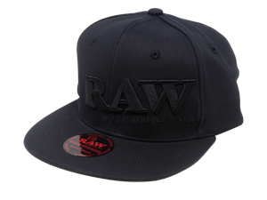 RAW HAT BLACK ON BLACK FLAT BRIM FLEX FIT HAT