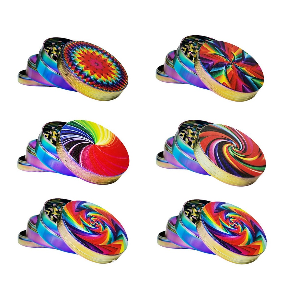 TOBACCO GRINDER 4 PARTS RAINBOW LEAF DESIGN #TG4-52GRA-SK2 BOX OF 6