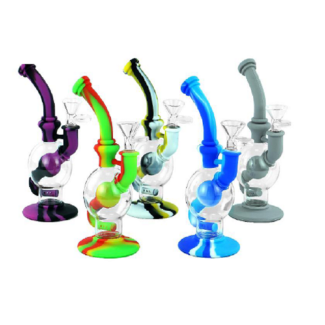 GLASS BALL SHAPED SILICONE WATER PIPE H128 ASSORTED