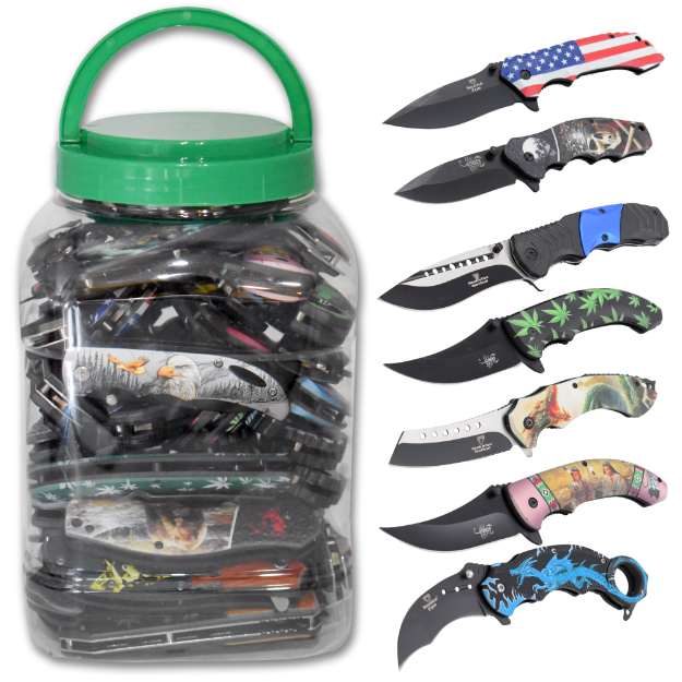 SPRING ASSISTED FOLDING KNIVES 48CT JAR