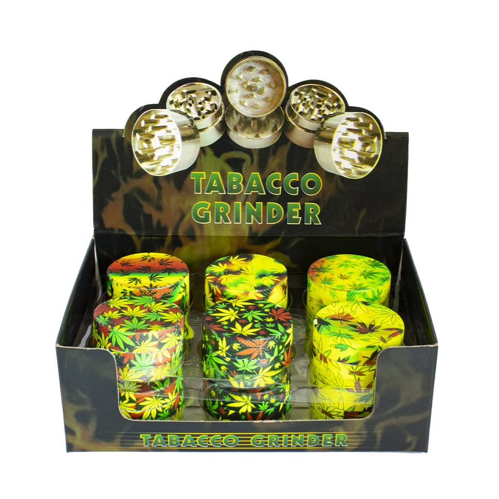 TOBACCO GRINDER RAINBOW LEAF DESIGN #TG4-52GRA-LF2 BOX OF 6