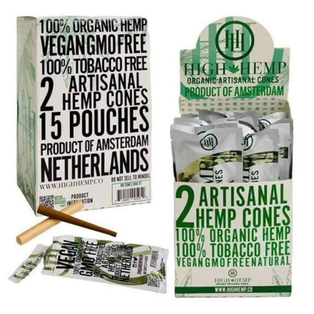 HIGH HEMP ORGANIC ARTISANAL CONES  2CT BOX OF 15