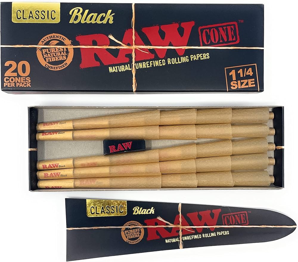 RAW BLACKPRE-ROLL CONES 20CT PER PACK