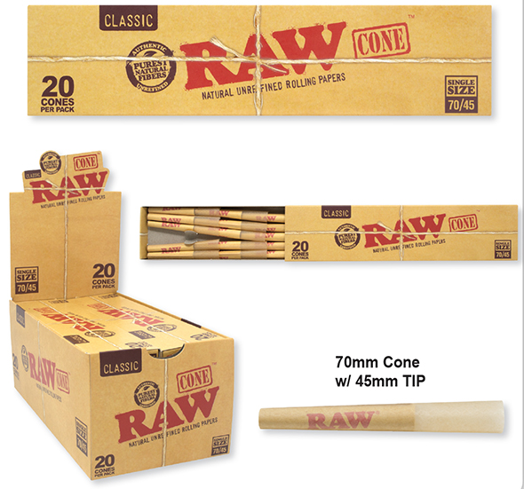 RAW CLASSIC SINGLE SIZE CONES 20CT BOX OF 12