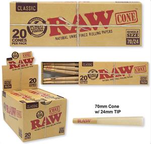 RAW CLASSIC SINGLE SIZE CONES 20CT BOX OF 12