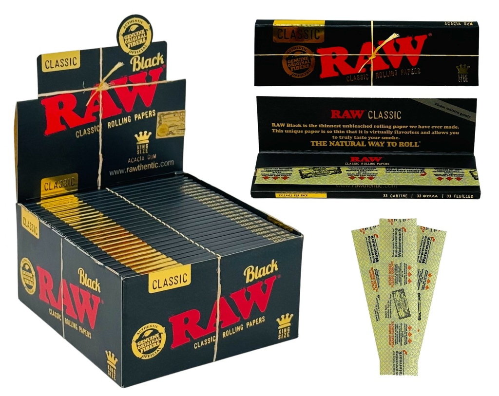 RAW BLACK KING SIZE ROLLING PAPER 33CT BOX OF 50