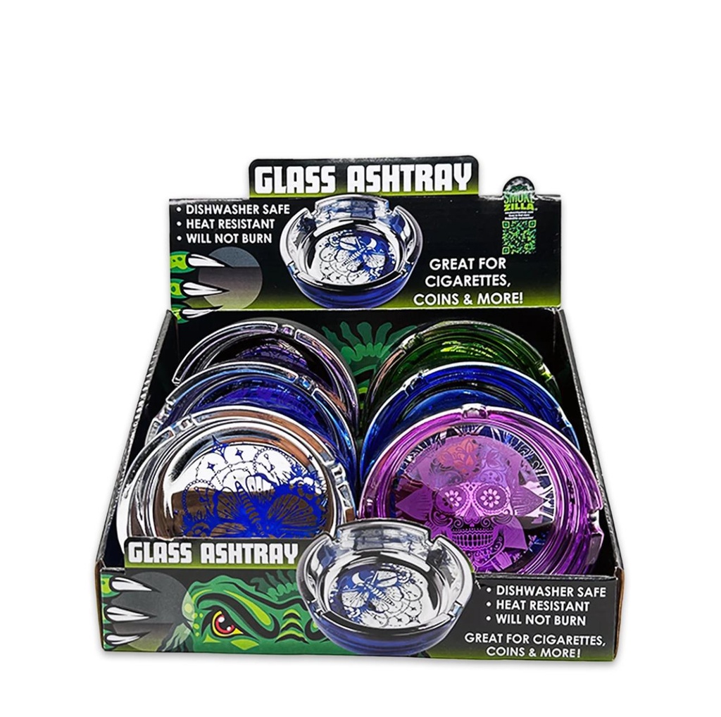 GLASS METAL PLATED ROUND ASHTRAY 6 PIECES