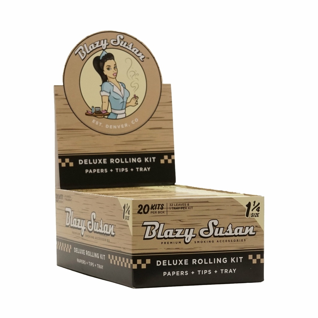 BLAZY SUSAN UNBLEACHED 1 1/4 DELUXE ROLLING KIT PAPERS BOX OF 20