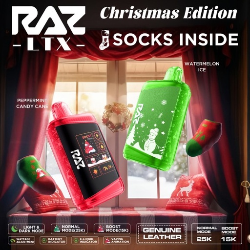 RAZ LTX 25K CHRISTMAS EDITION 5% DISPOSABLE BOX OF 5