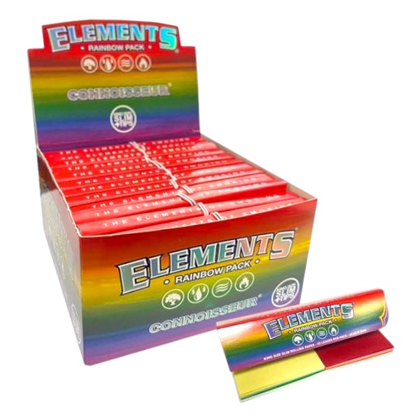 ELEMENTS RAINBOW CONNOISSEUR KINGSIZE SLIM ROLLING PAPER+TIPS 32CT BOX OF 24