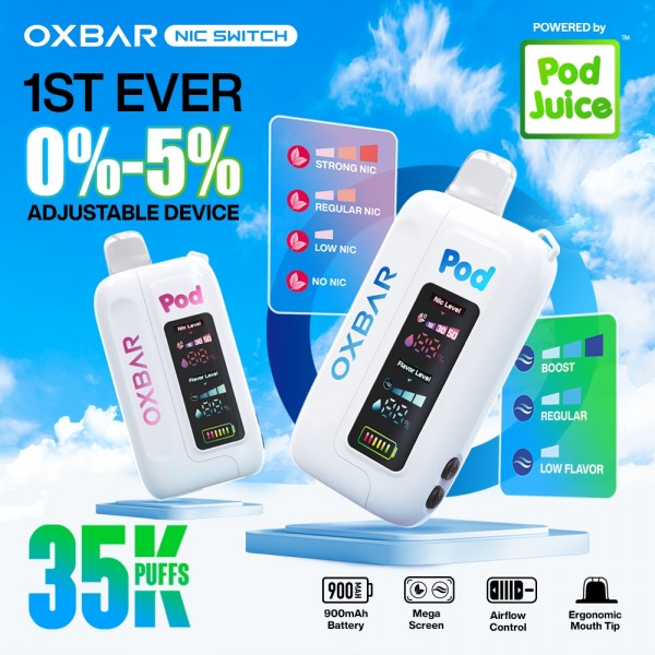 POD JUICE X OXBAR NIC SWITCH 0%-5% DISPOSABLE 35000 PUFFS BOX OF 5