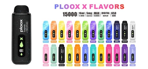 PLOOX X 5MG DIGITAL SCREEN DISPOSABLE 15000 PUFFS BOX OF 5