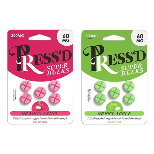 PRESS'D SUPER HULKS 60MG 7-HYDROXY & PSEUDO KRATOM BLISTER CAPSULES 5CT