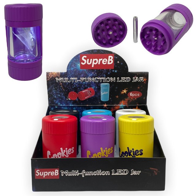 SUPREB LED 4 IN 1 UTILITY JAR WITH GRINDER 6 COUNT IN DISPLAY [1CT/00BX]