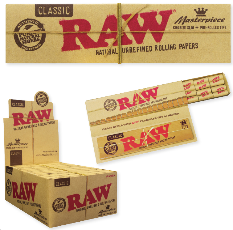 RAW KINGSIZE SLIM CLASSIC ROLLING PAPER+ TIPS MASTERPIECE 24PAC