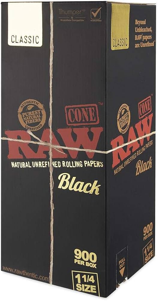 Raw Classic Black 1 1/4 Cones Bulk - 900PC/1CT [1CT/00BX]