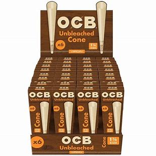 OCB VIRGIN 1 1/4 UNBLEACHED CONE 6CT BOX OF 32