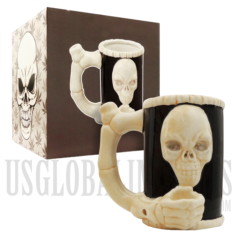 CERAMIC SKULL BONE PIPE MUG #88117