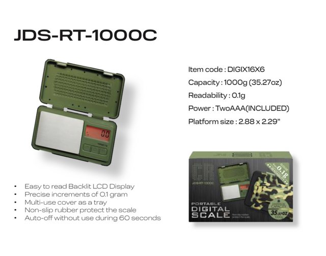 CR JDS-RT-1000C PORATBLE DIGITAL SCALE NON SLIP RUBBER 1000G X 0.1G CAMO