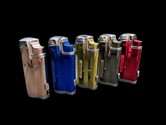 MULTI COLOR SHINY QUAD TORCH LIGHTER w/CIGAR PUNCHER GH-10879 25PC/1CT [1CT/12BX]