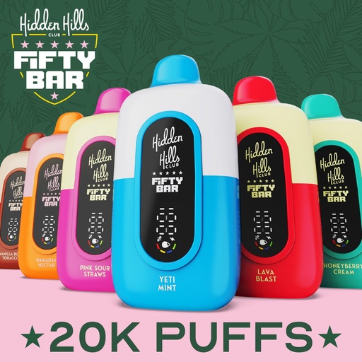 HIDDEN HILLS CLUB X FIFTY BAR V2 20K DISPOSABLE 5% 5CT POWERED BY BEARD VAPE